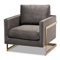 Baxton Studio TSF-77241-Grey/Gold-CC Matteo Glam and Luxe Grey Velvet Fabric Upholstered Gold Finished Armchair